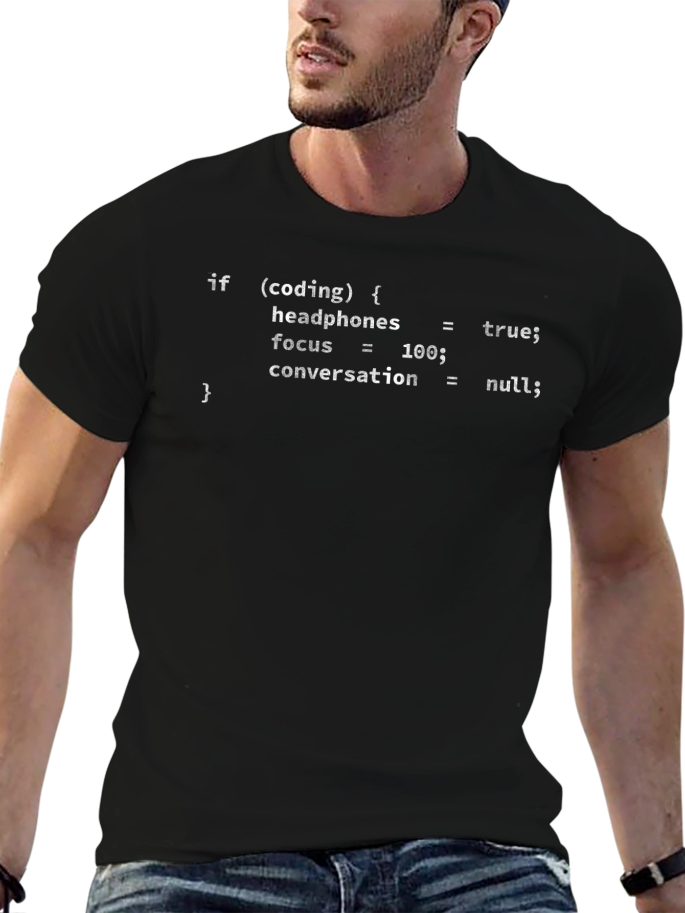 Coders Black T-Shirt: If (Coding) Headphones = True