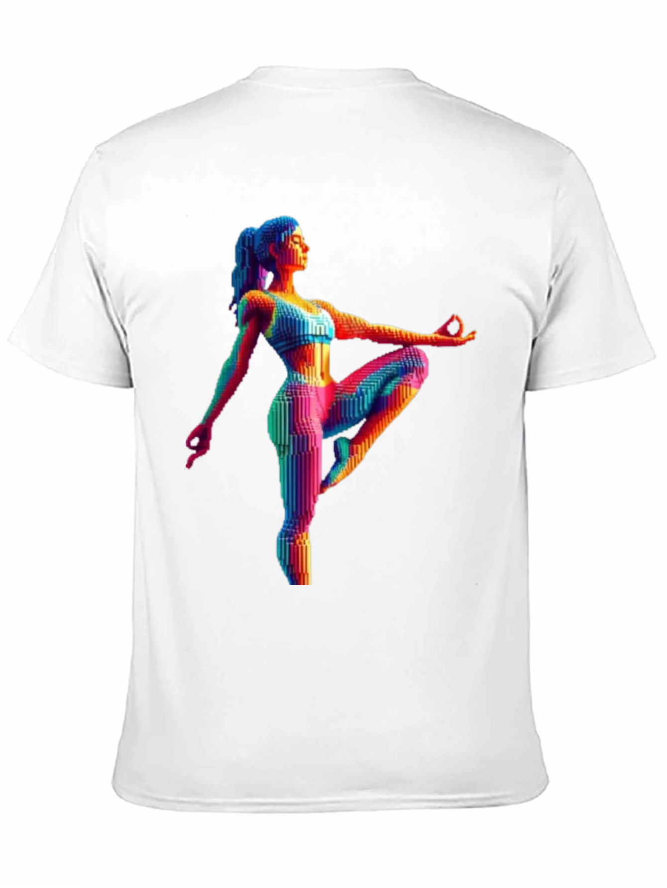 Yoga Pose Graphic Tee - Rainbow Pixel Art T-Shirt