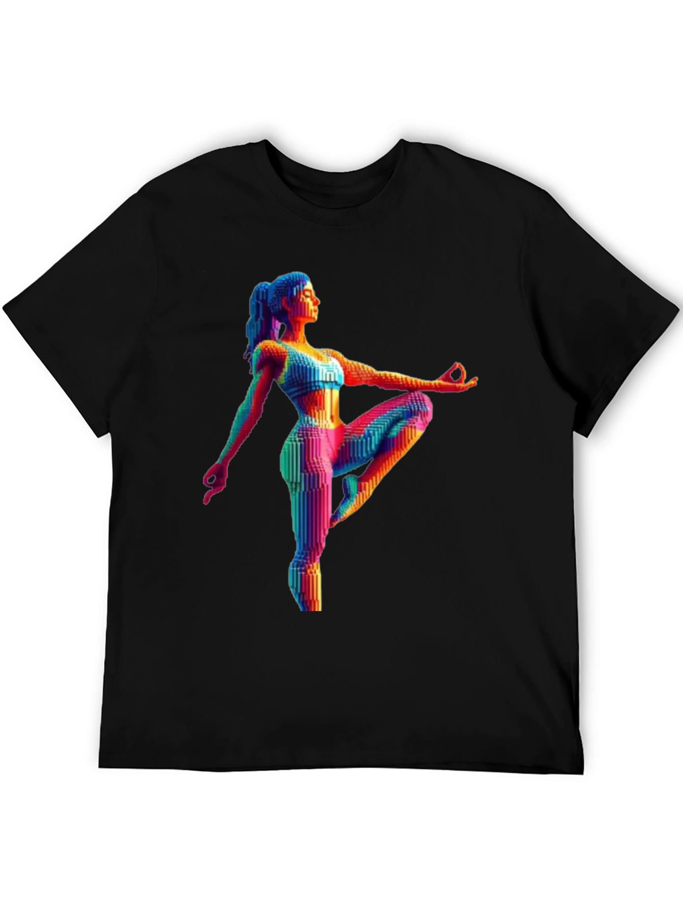 Yoga Pose Graphic Tee - Rainbow Pixel Art T-Shirt
