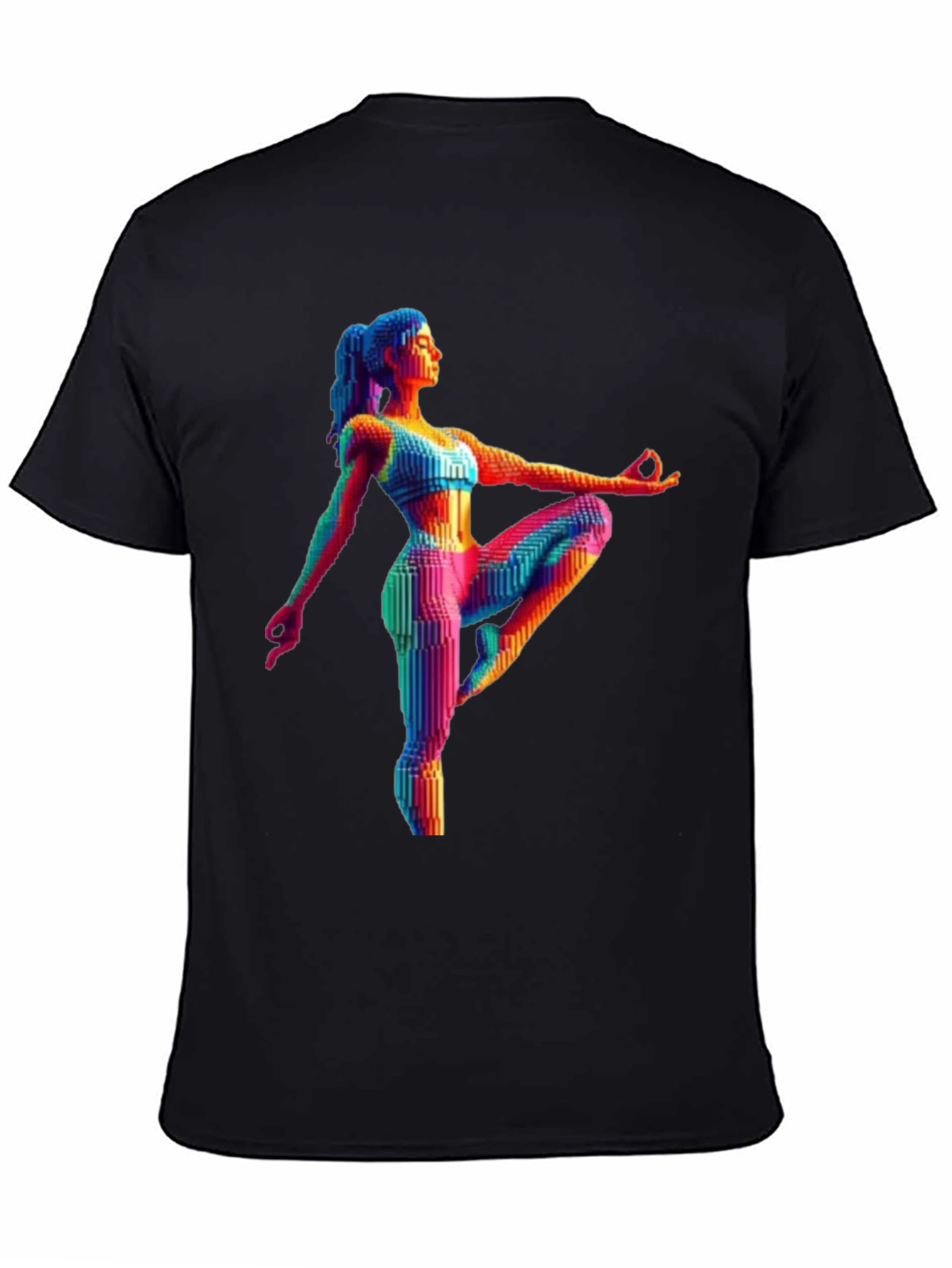 Yoga Pose Graphic Tee - Rainbow Pixel Art T-Shirt