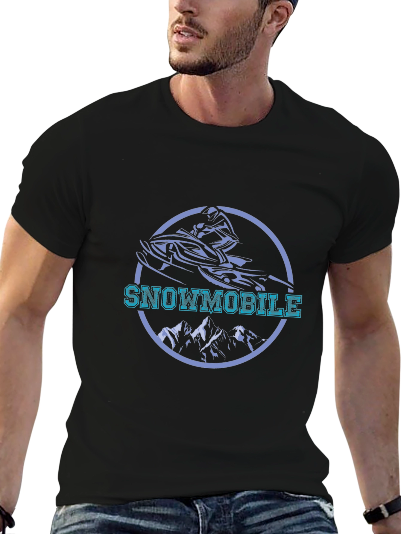 Snowmobile Graphic Tee - Black Cotton Blend
