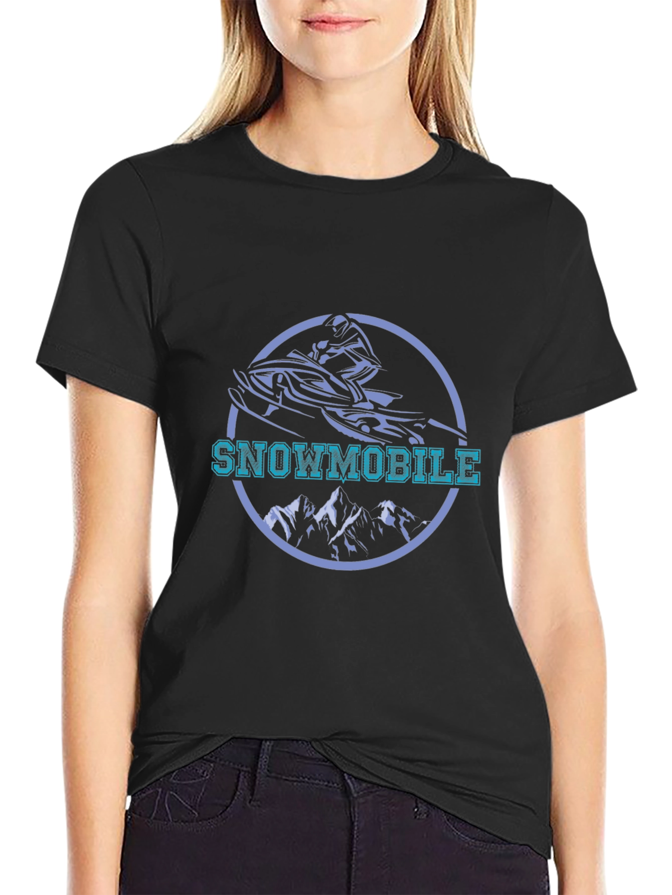 Snowmobile Graphic Tee - Black Cotton Blend