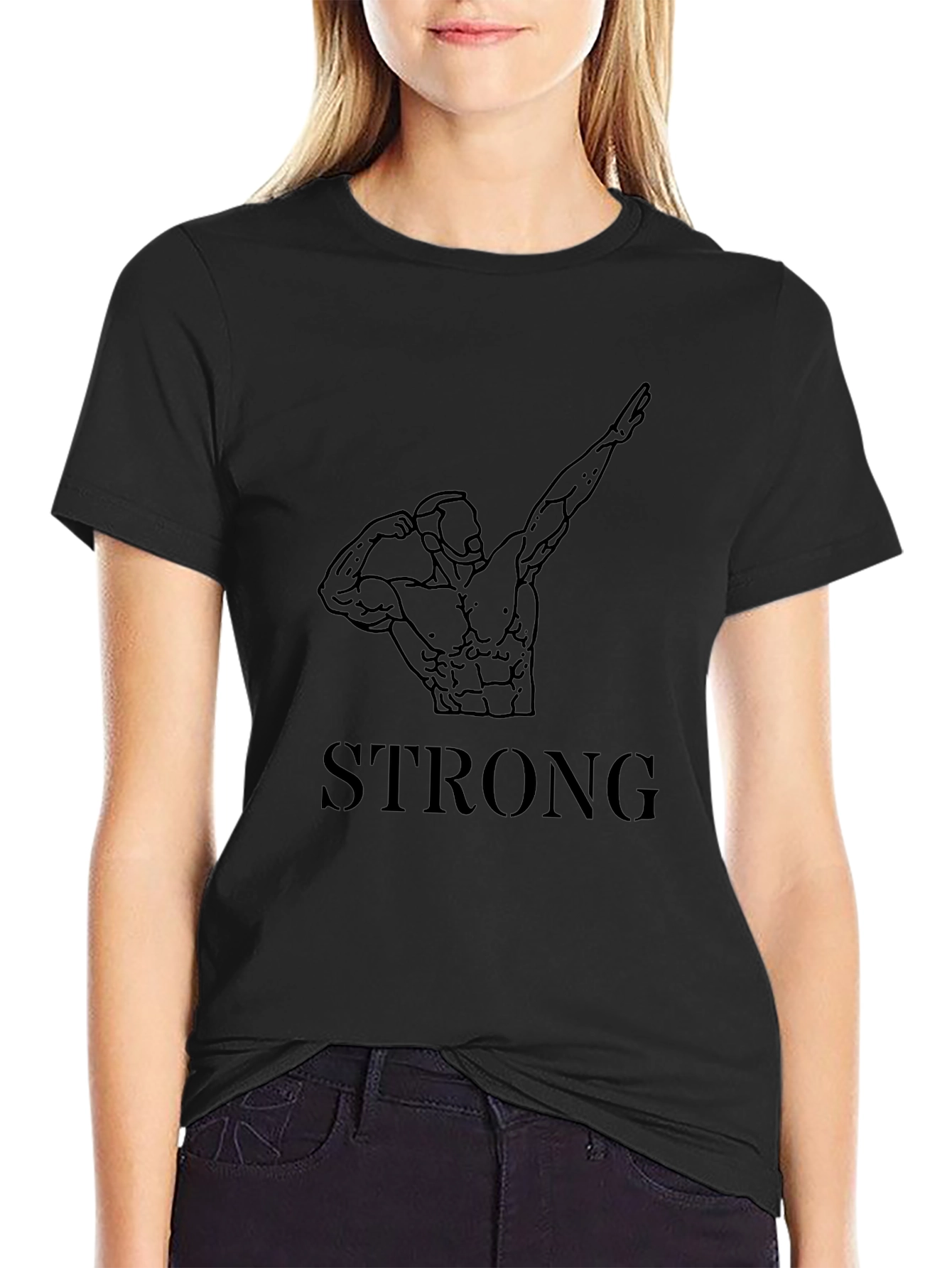 Strong Graphic Black T-Shirt - Bodybuilder Design