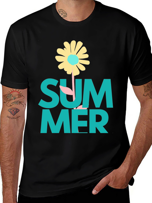 Summer Flower Graphic Tee - Black Casual T-Shirt