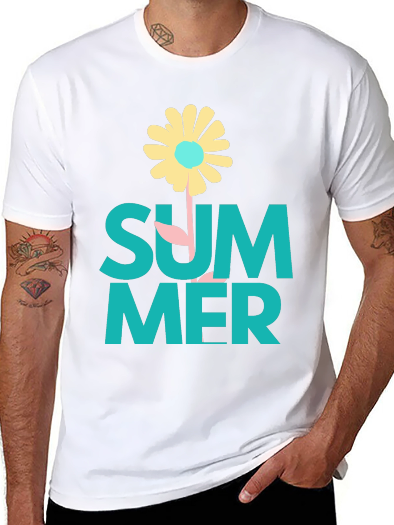 Summer Flower Graphic Tee - Black Casual T-Shirt