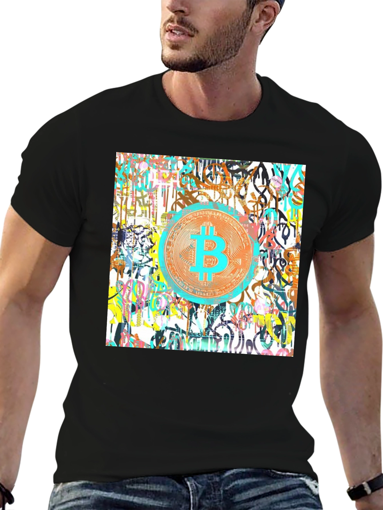 Bitcoin Graffiti Art Mens Black T-Shirt