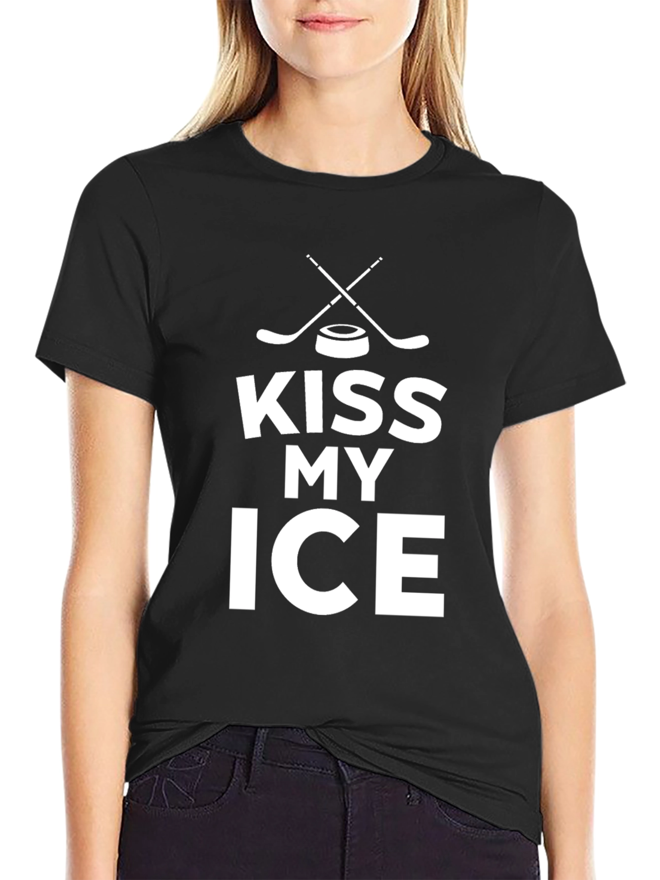 Kiss My Ice Hockey Graphic Tee - Black