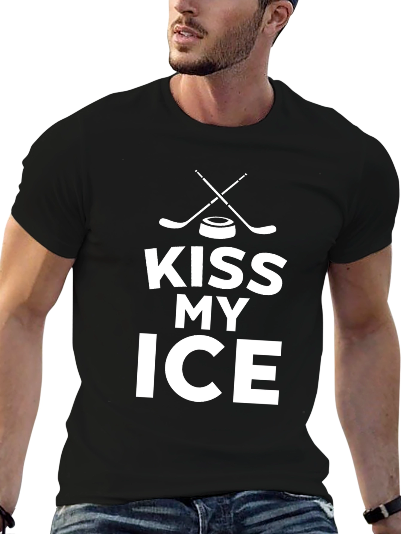 Kiss My Ice Hockey Graphic Tee - Black