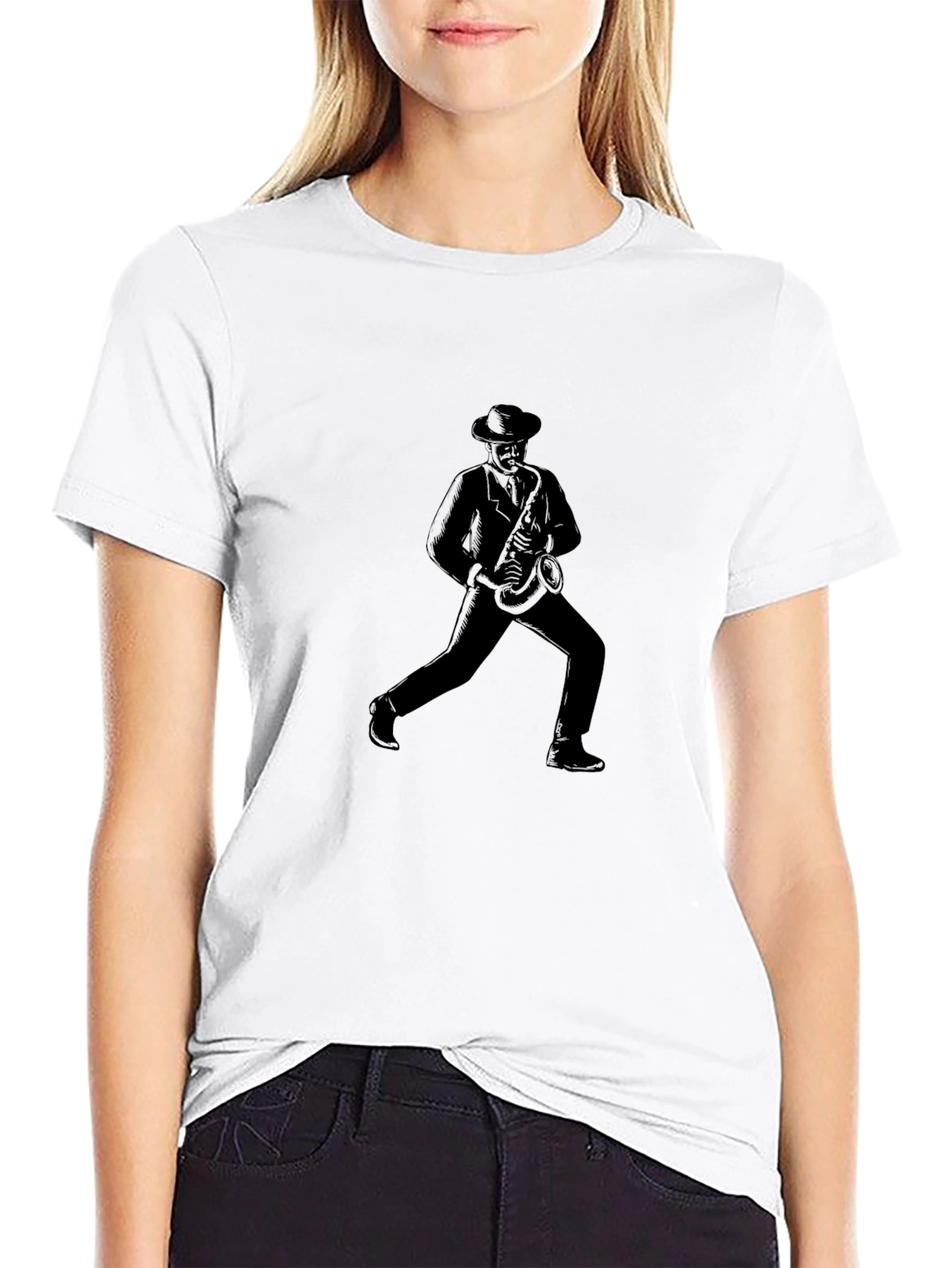 Cool Saxophone Player Graphic Tee - Black