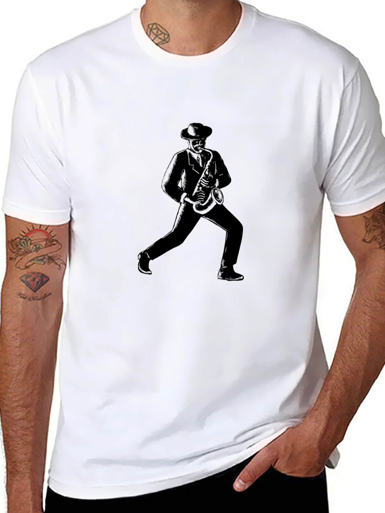 Cool Saxophone Player Graphic Tee - Black