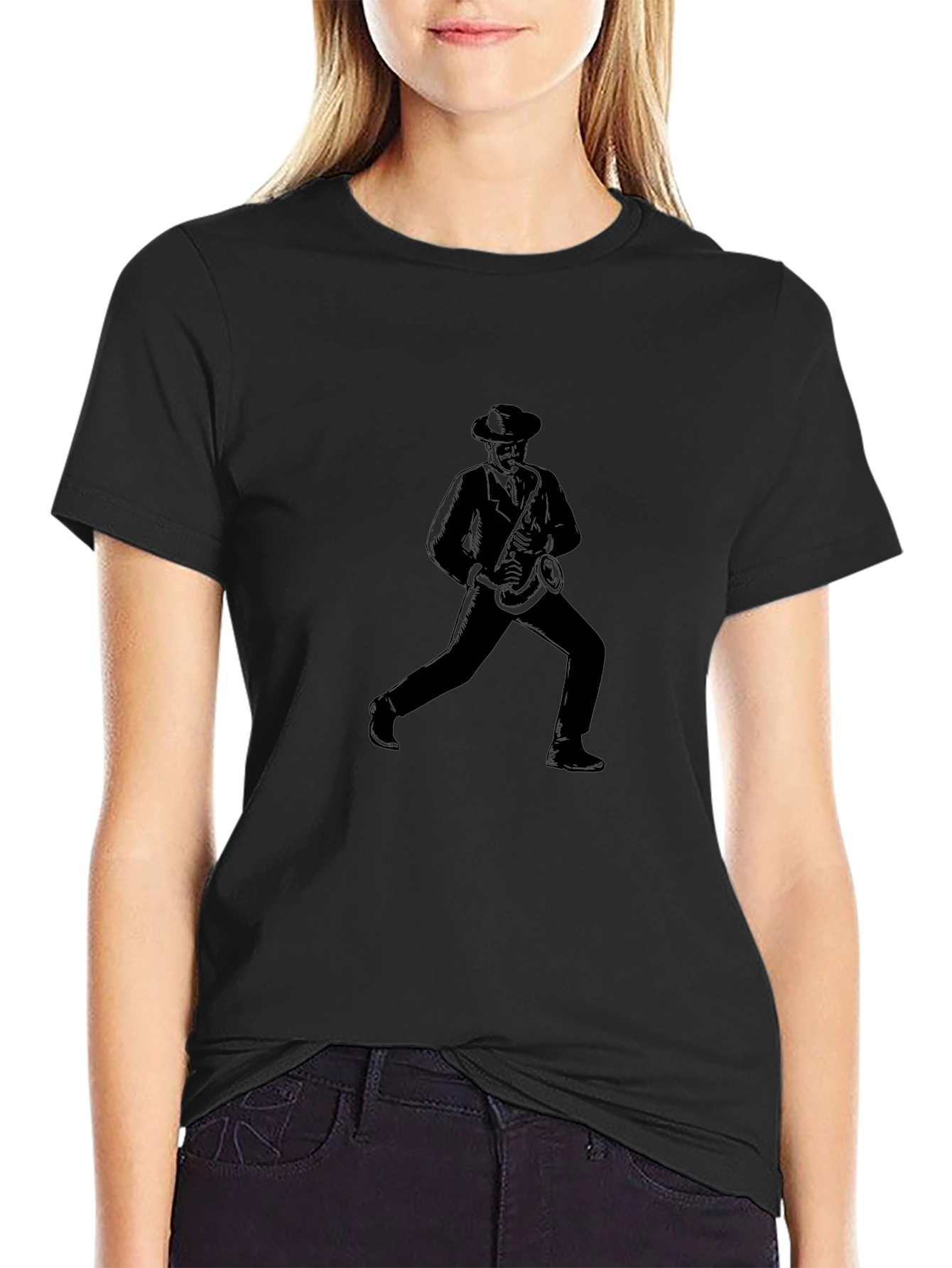 Cool Saxophone Player Graphic Tee - Black