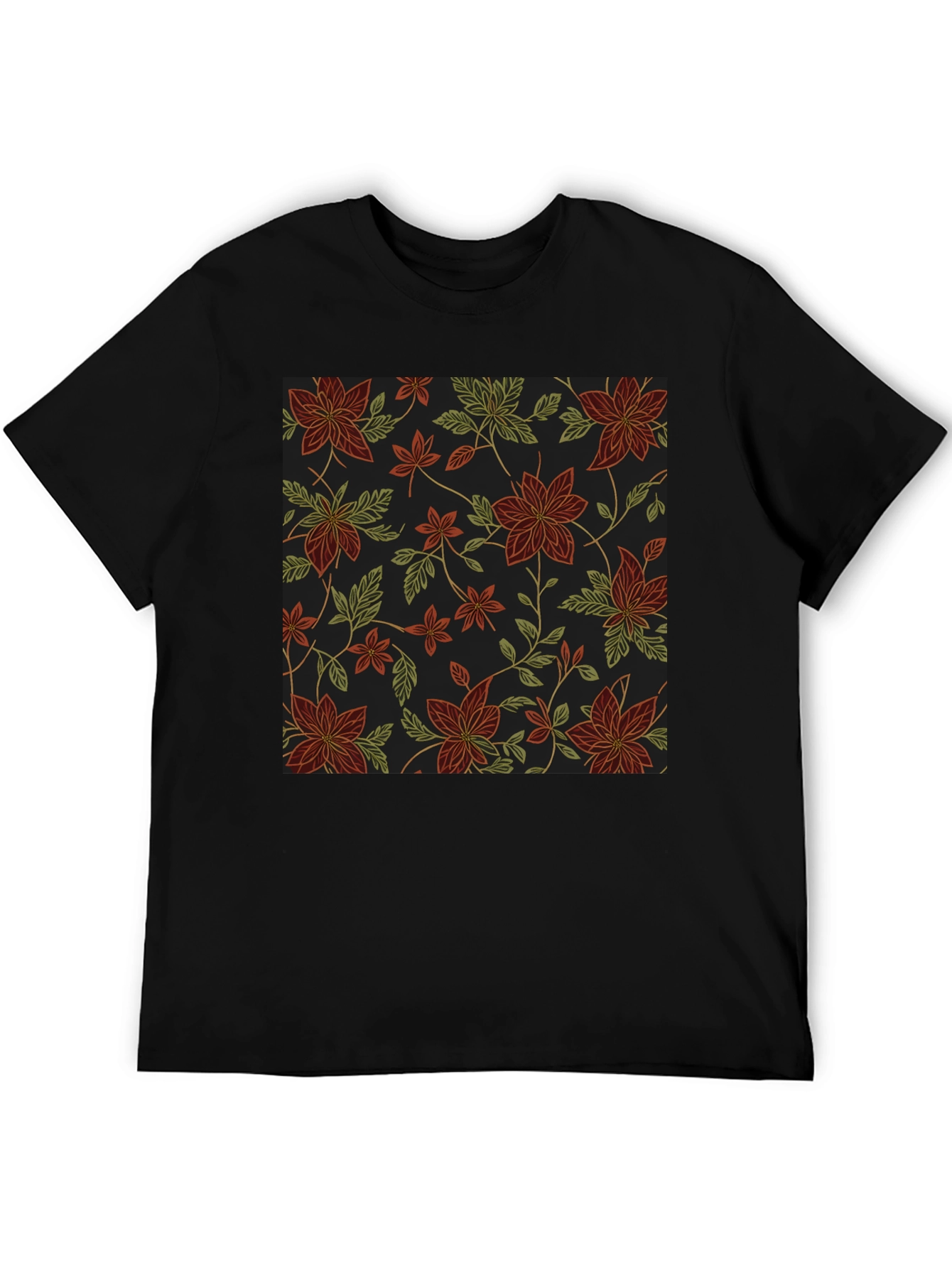 Floral Pattern Black T-Shirt