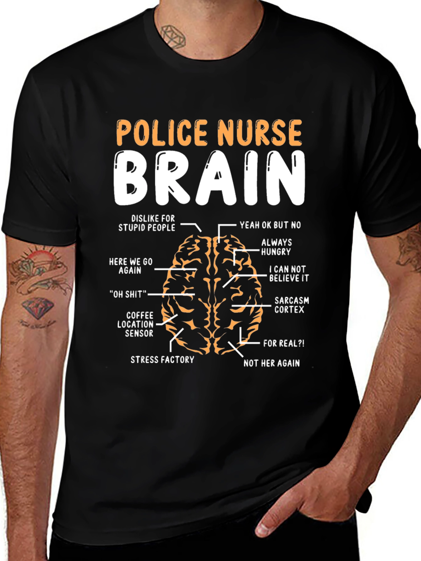 Police Nurse Brain Anatomy T-Shirt - Funny Gift