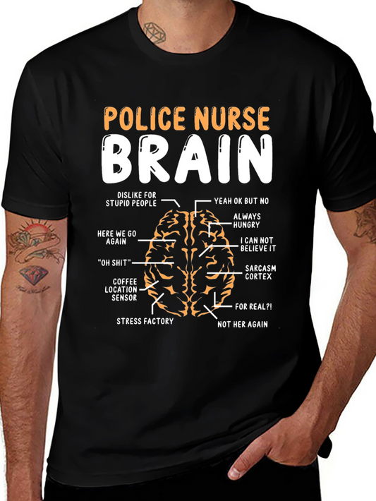 Police Nurse Brain Anatomy T-Shirt - Funny Gift