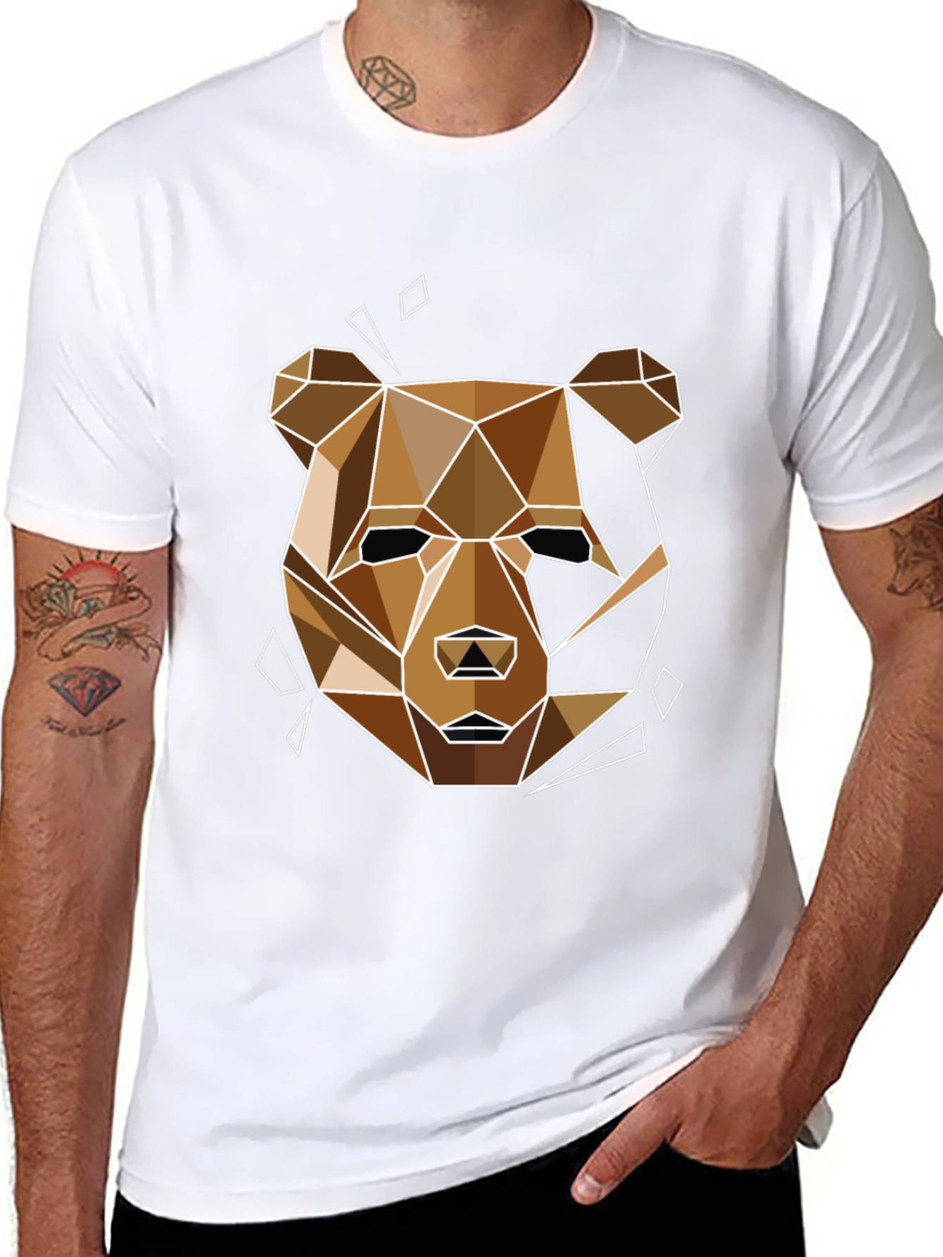 Geometric Bear Graphic Tee - Modern Style