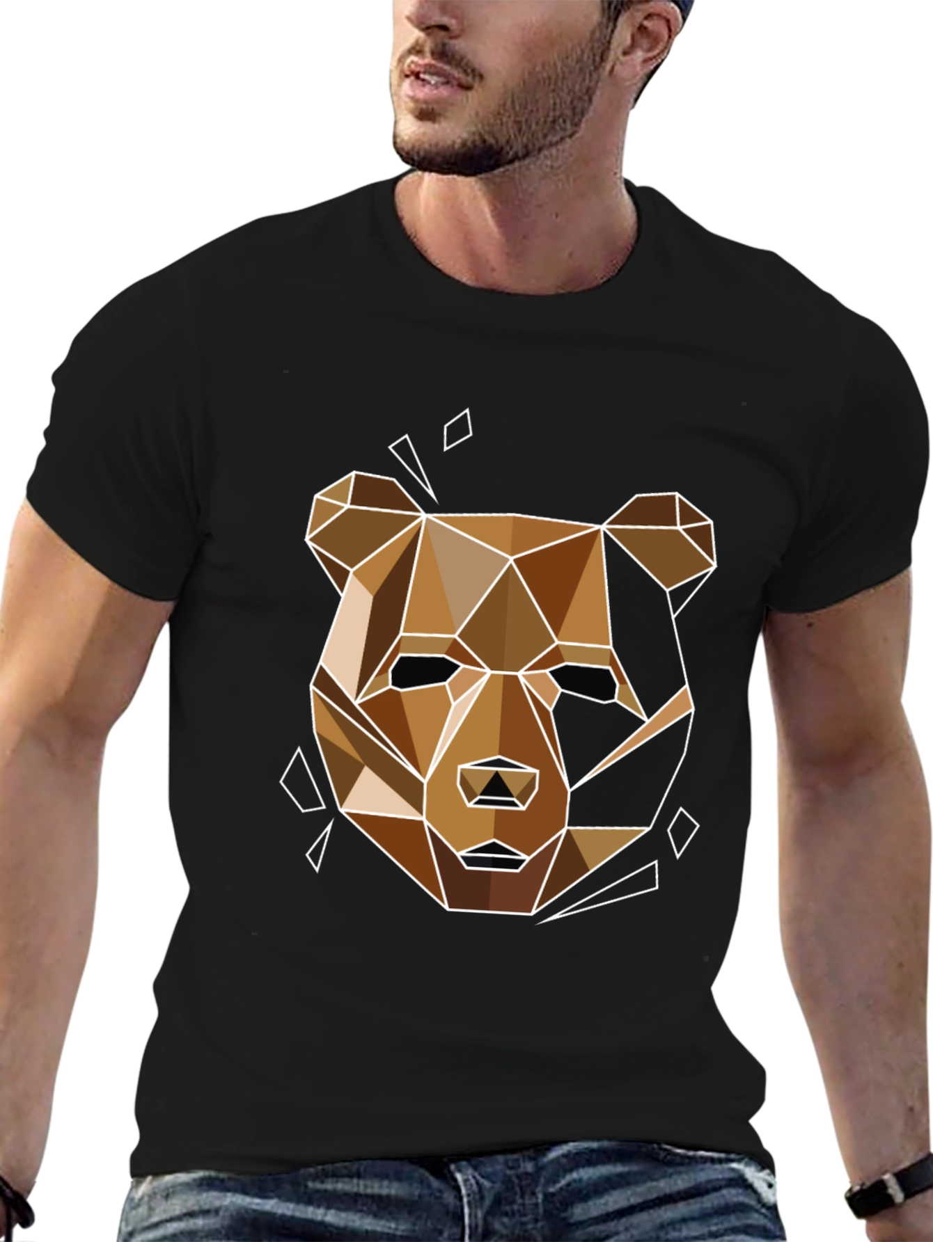 Geometric Bear Graphic Tee - Modern Style