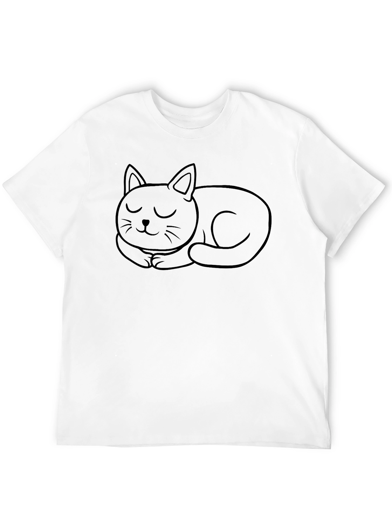 Cute Sleeping Cat Graphic Tee - Black