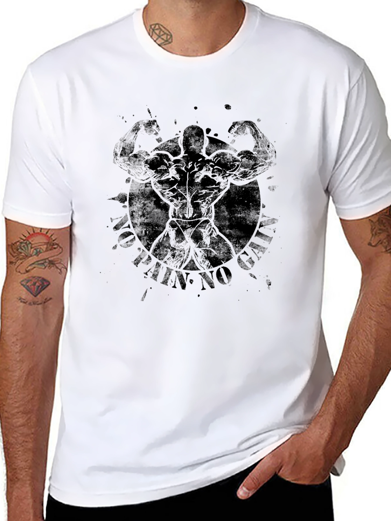 No Pain No Gains Bodybuilder Graphic T-Shirt
