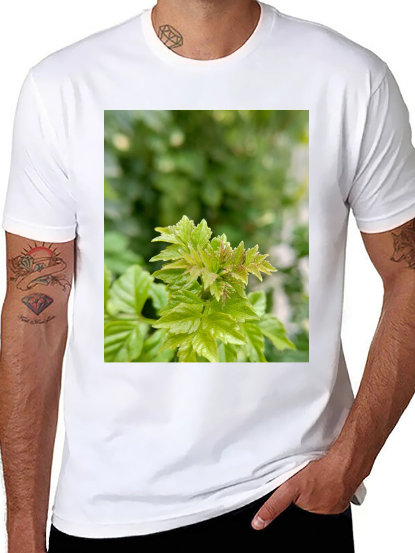 Leaf Print Black T-Shirt