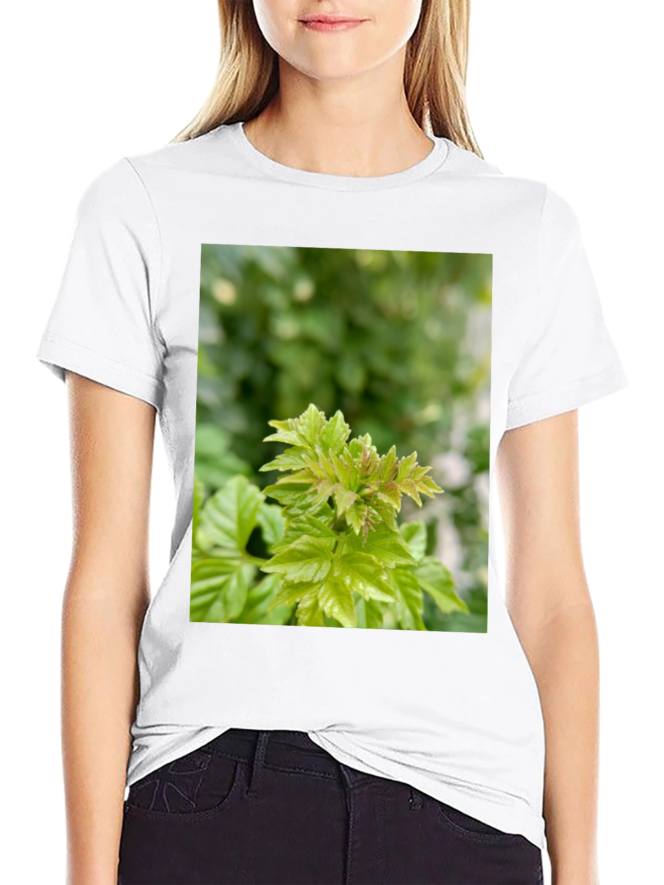 Leaf Print Black T-Shirt