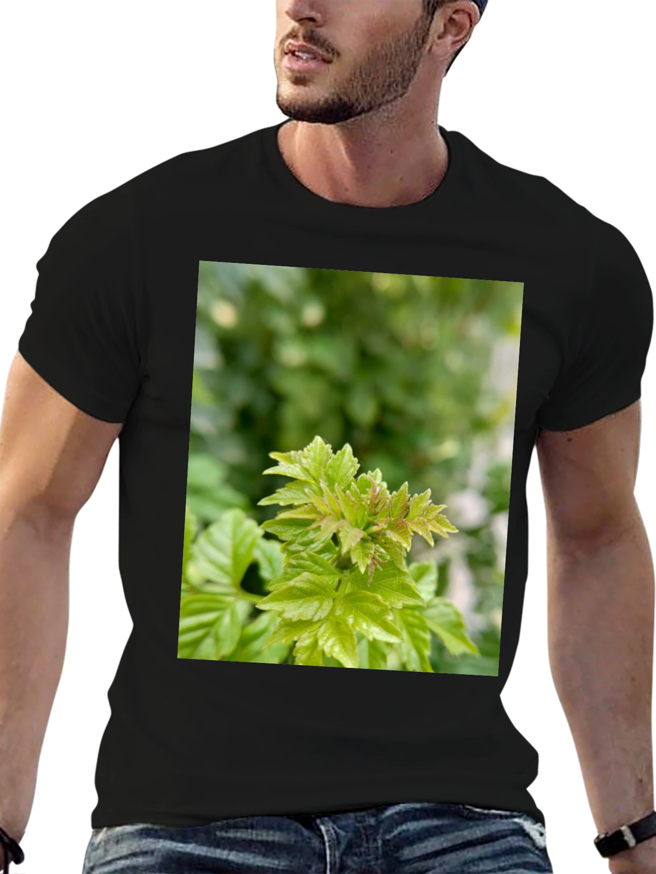Leaf Print Black T-Shirt