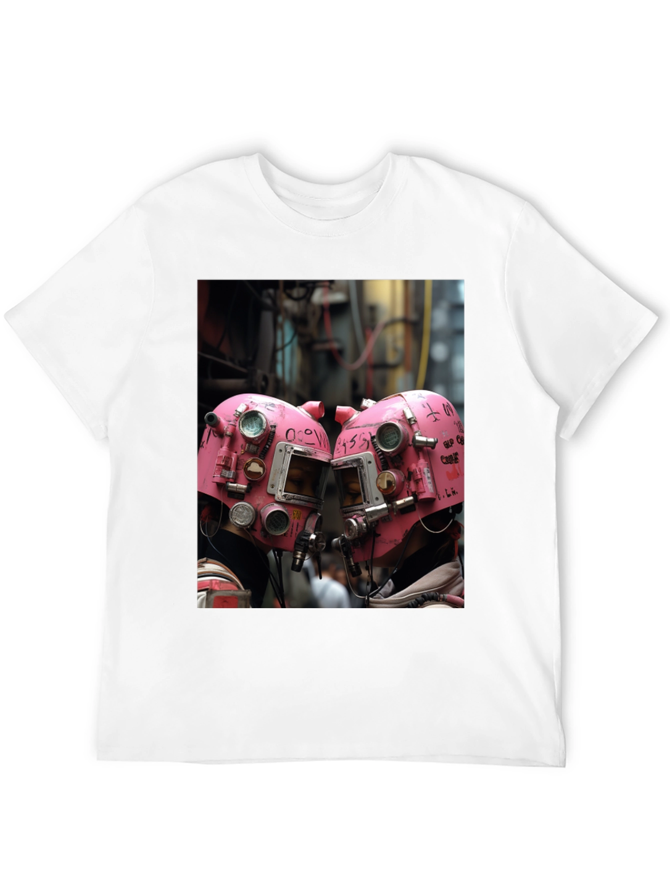 Abstract Pink Helmet Graphic Black Tee