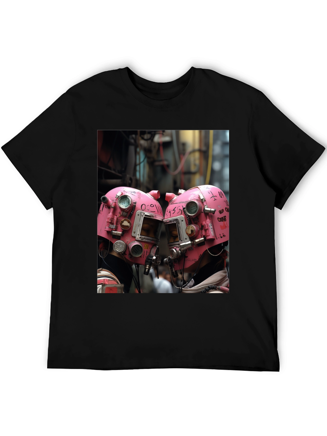 Abstract Pink Helmet Graphic Black Tee