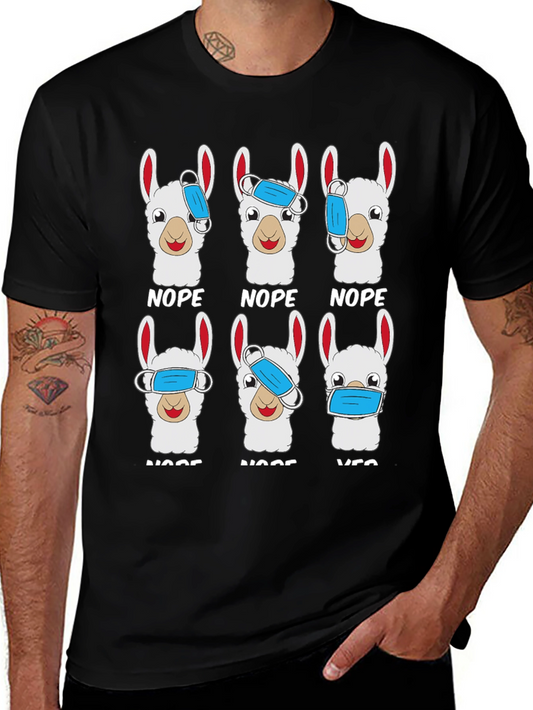 Llama Mask Humor Tee - Nope Nope Nope Yes