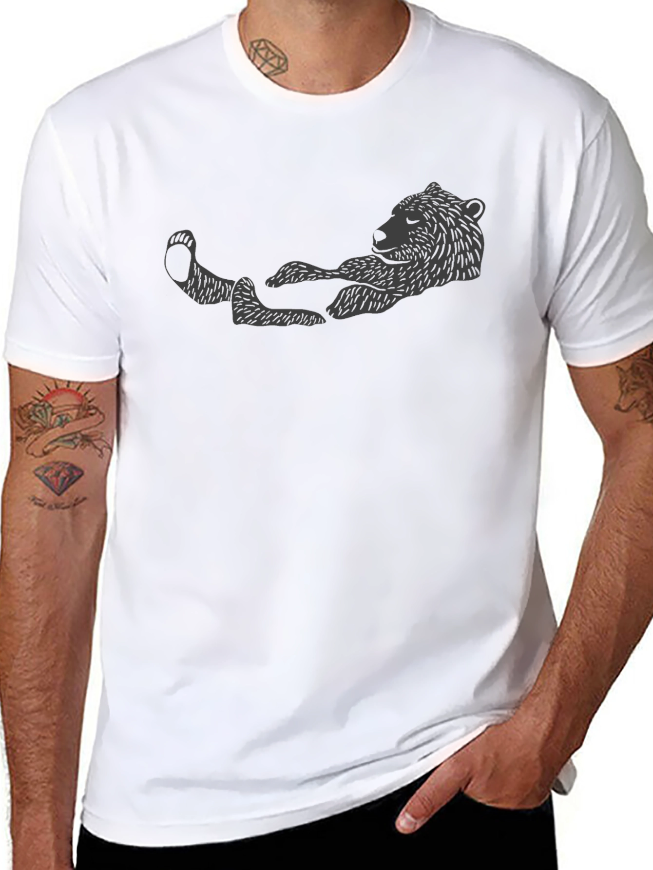 Relaxed Bear Graphic T-Shirt - Black