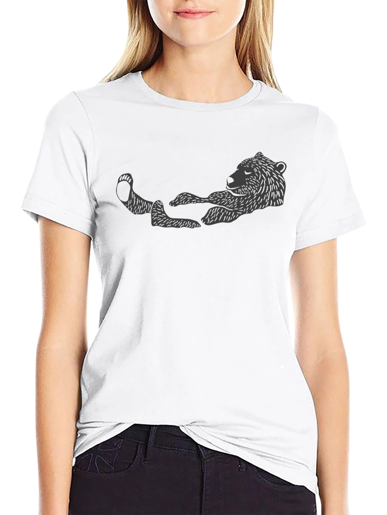 Relaxed Bear Graphic T-Shirt - Black