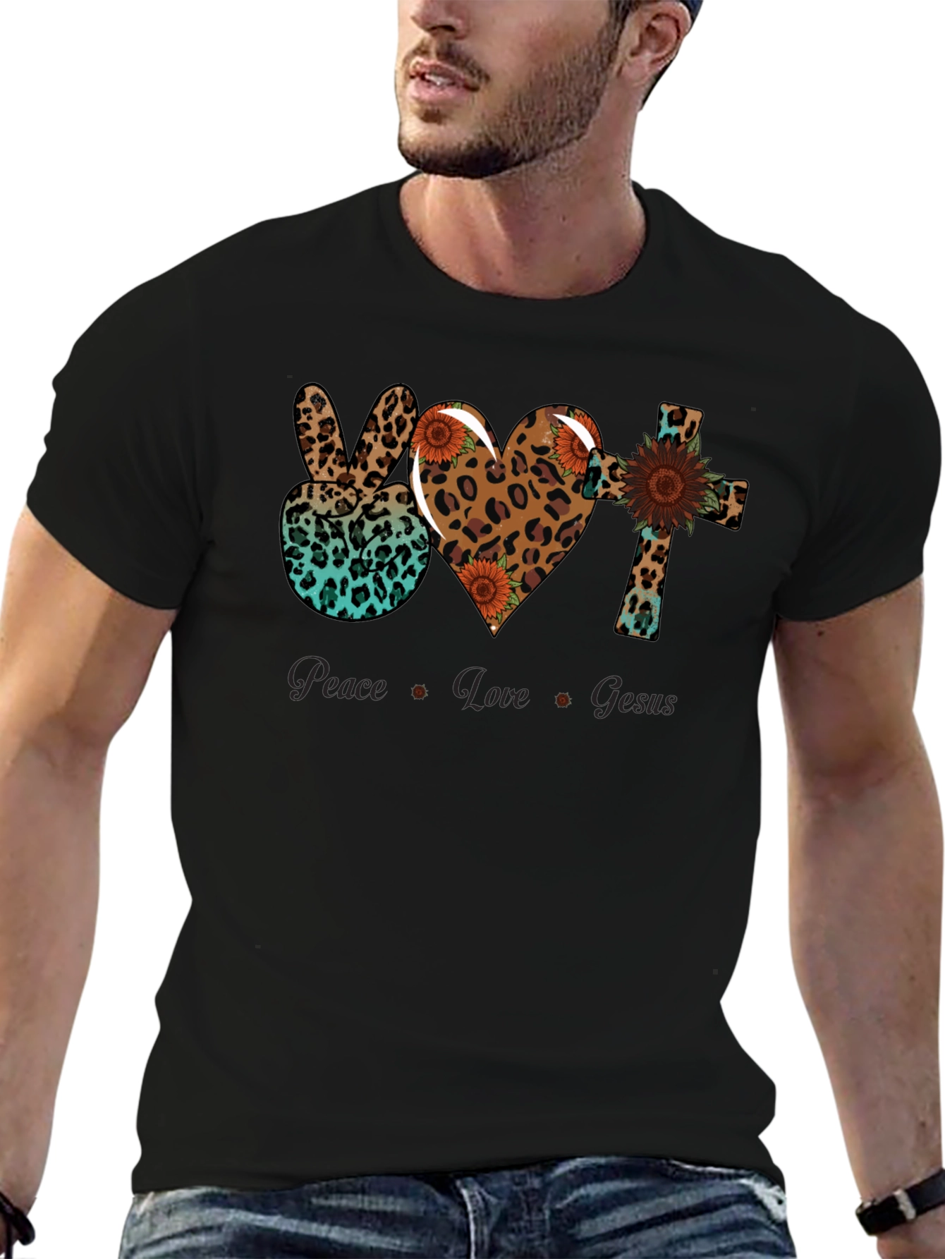 Peace Love Jesus Leopard Print T-Shirt