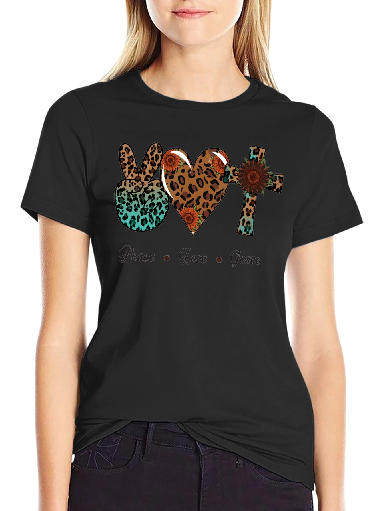 Peace Love Jesus Leopard Print T-Shirt