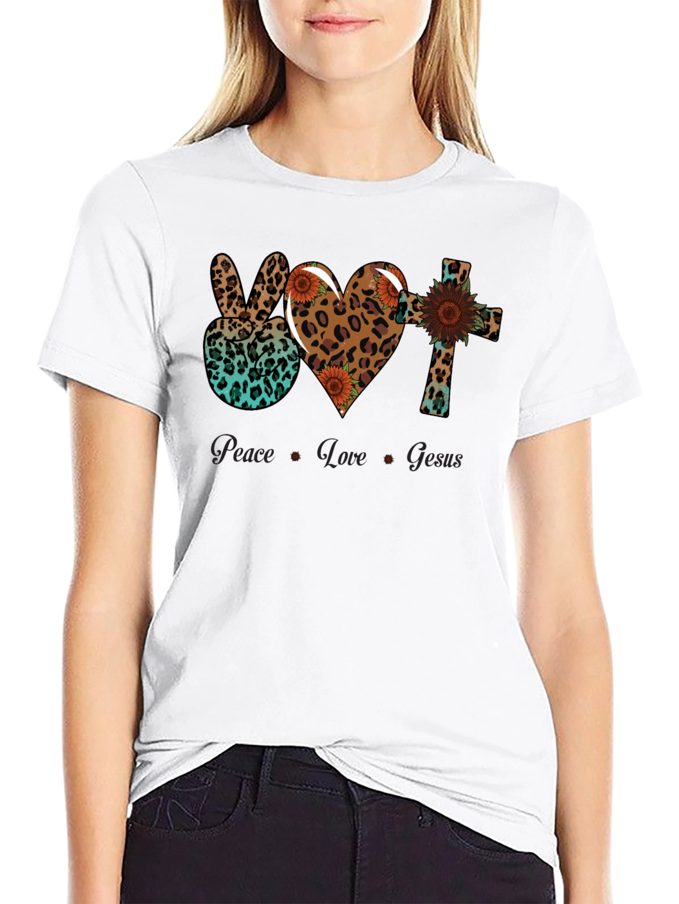 Peace Love Jesus Leopard Print T-Shirt