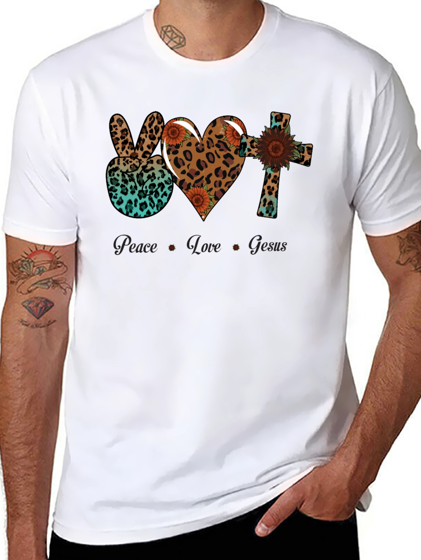 Peace Love Jesus Leopard Print T-Shirt