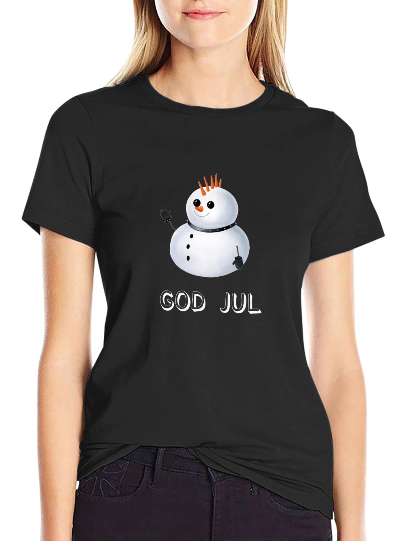 Punk Rock Snowman God Jul Black T-Shirt