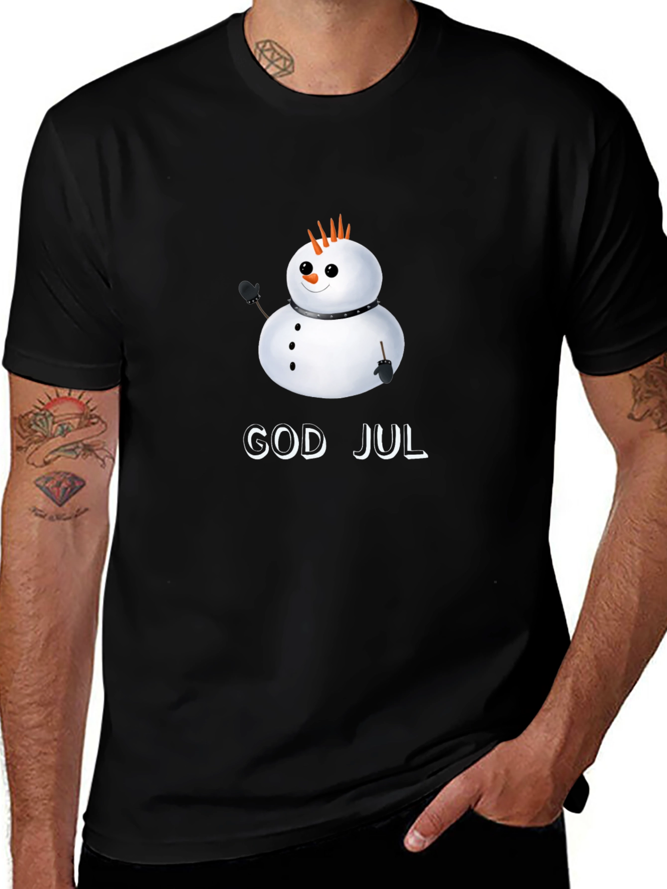 Punk Rock Snowman God Jul Black T-Shirt