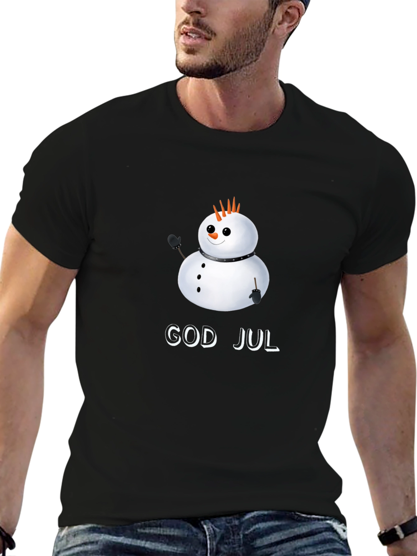 Punk Rock Snowman God Jul Black T-Shirt