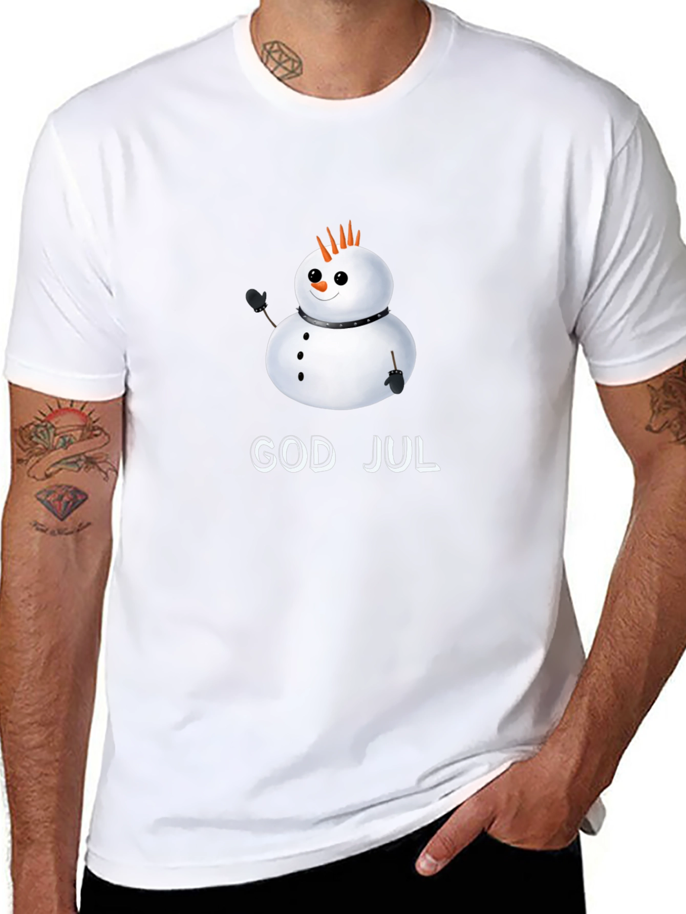 Punk Rock Snowman God Jul Black T-Shirt