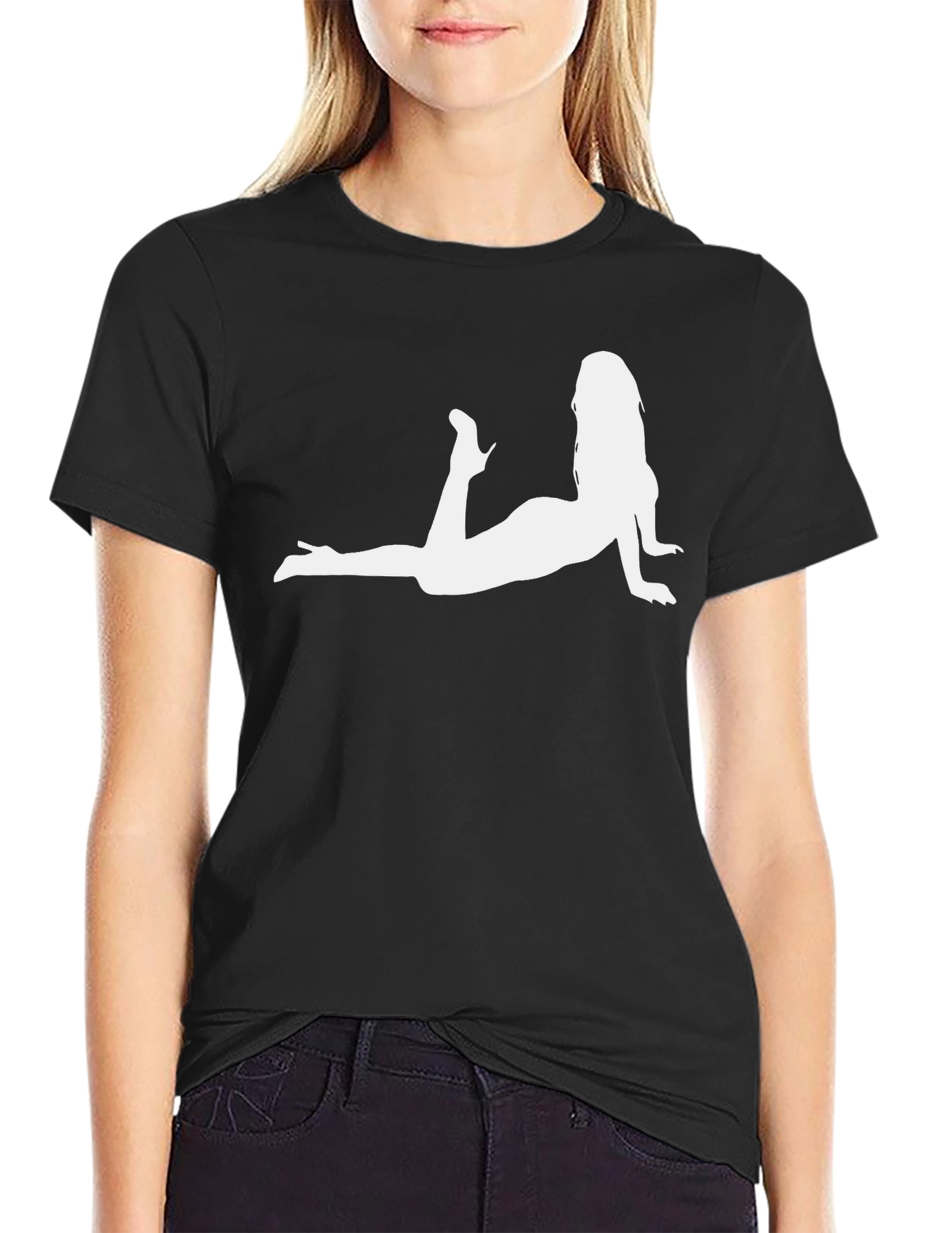 Black T-Shirt with Woman Silhouette Graphic