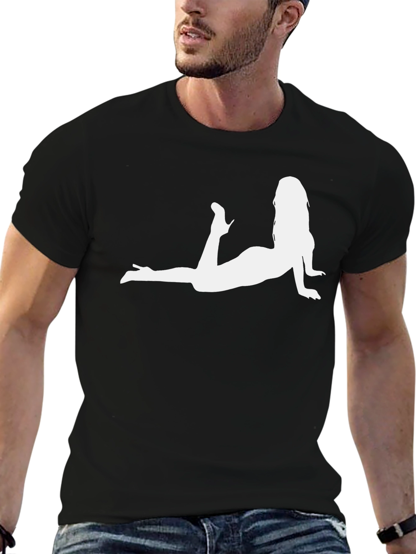 Black T-Shirt with Woman Silhouette Graphic