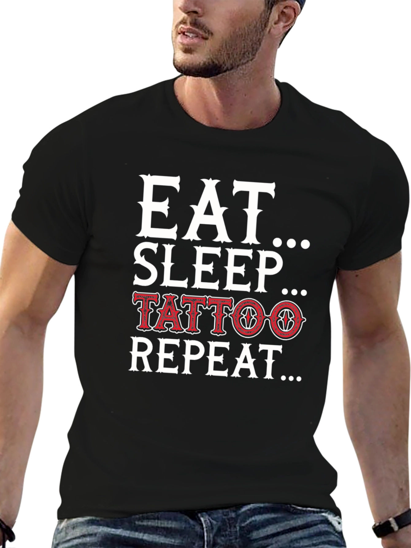 Eat Sleep Tattoo Repeat T-Shirt - Black Graphic Tee