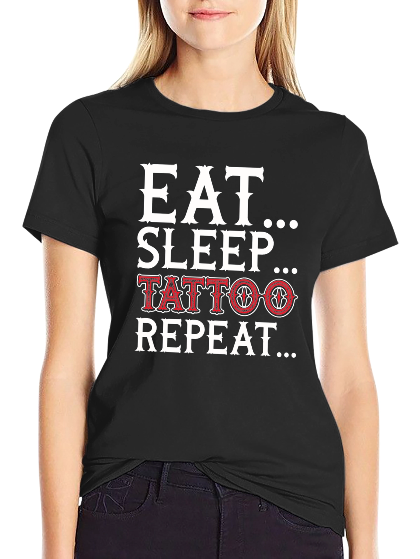 Eat Sleep Tattoo Repeat T-Shirt - Black Graphic Tee