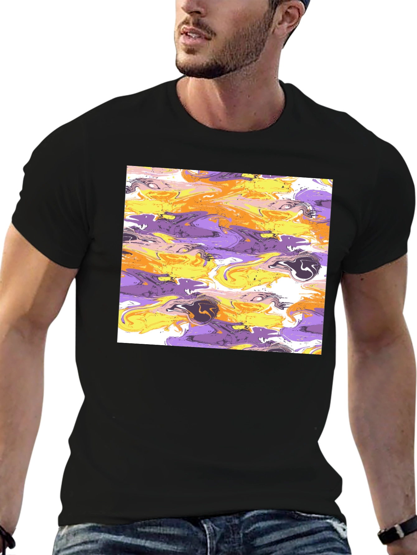 Abstract Swirl Graphic Black T-Shirt