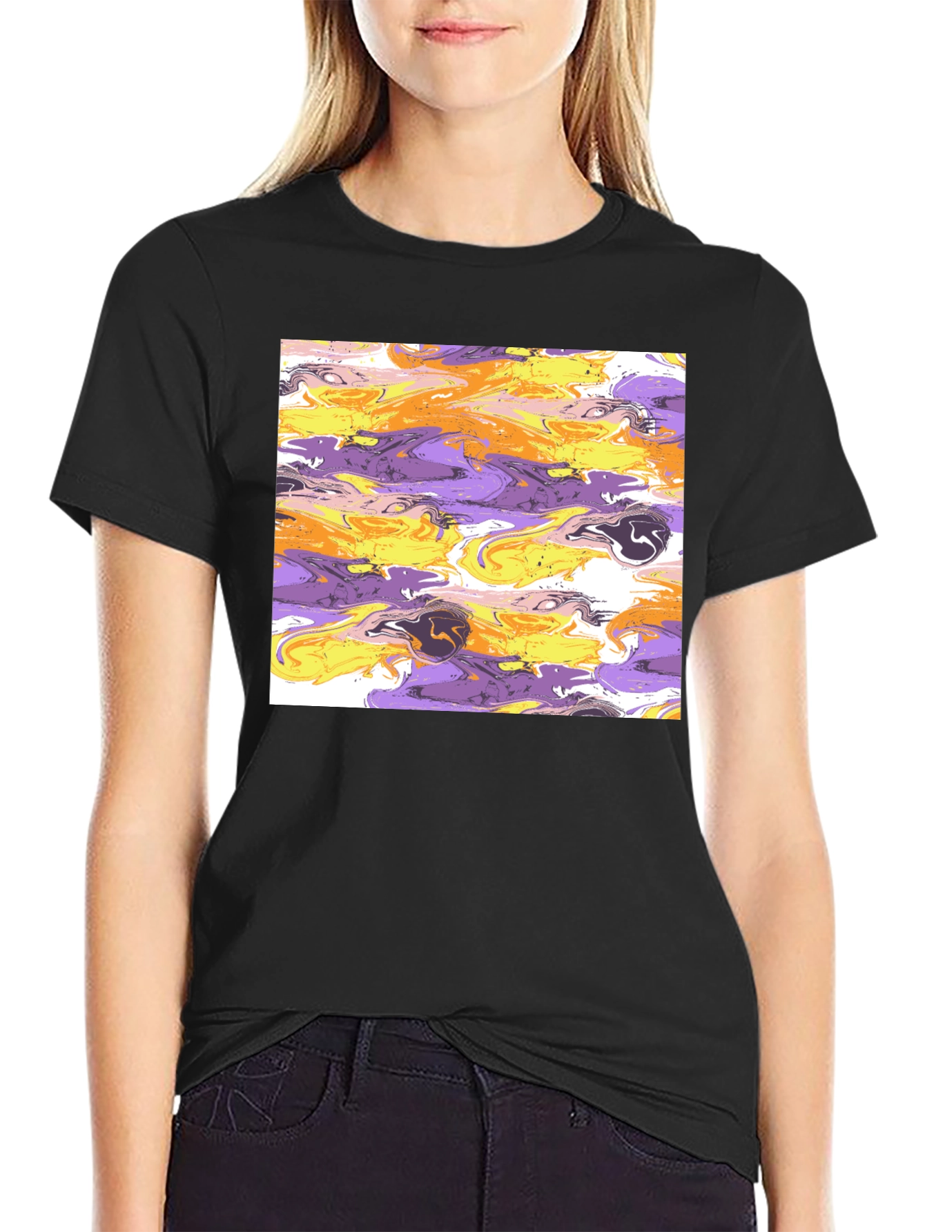 Abstract Swirl Graphic Black T-Shirt