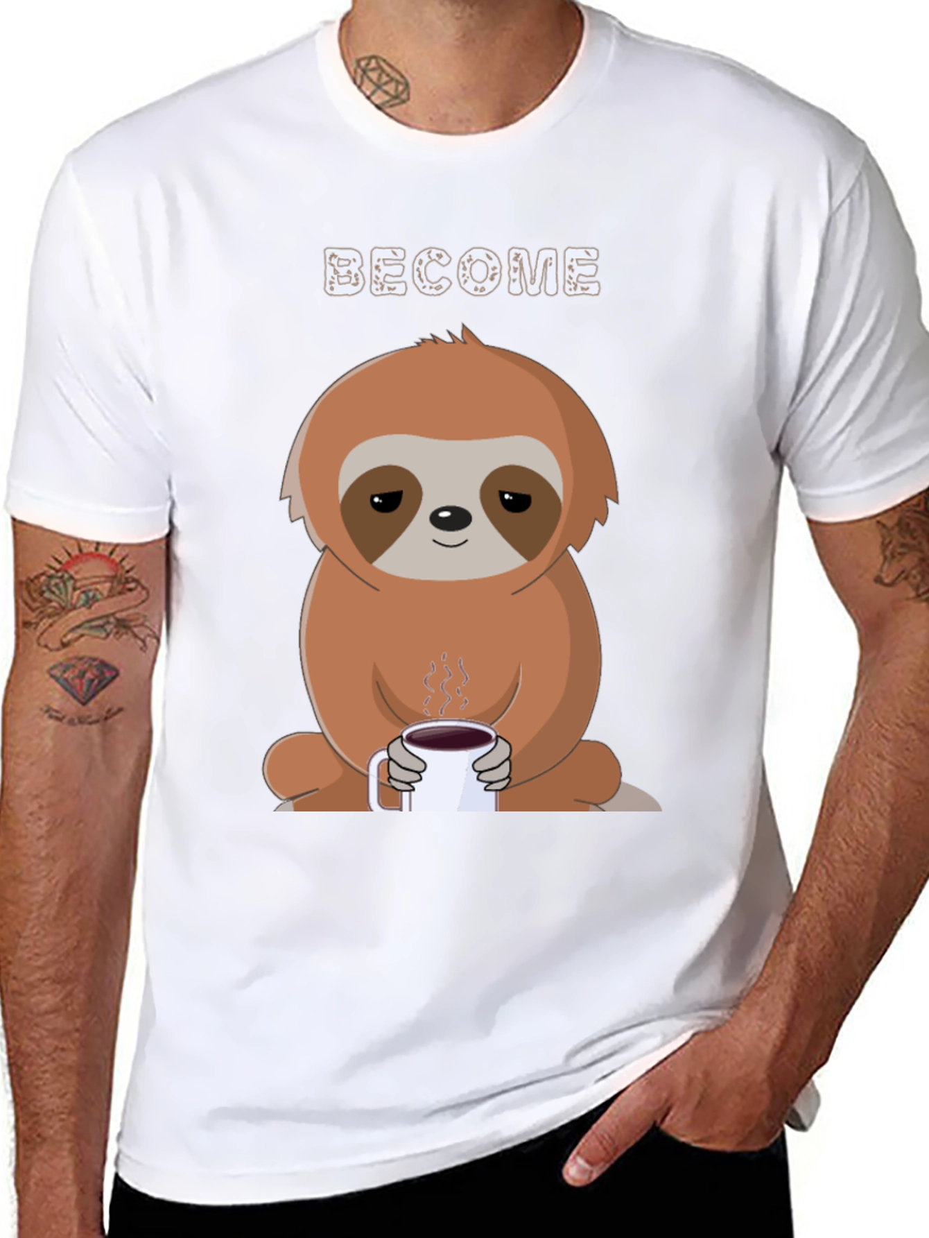 Become Coffee Sloth T-Shirt - Relaxed Graphic Tee
