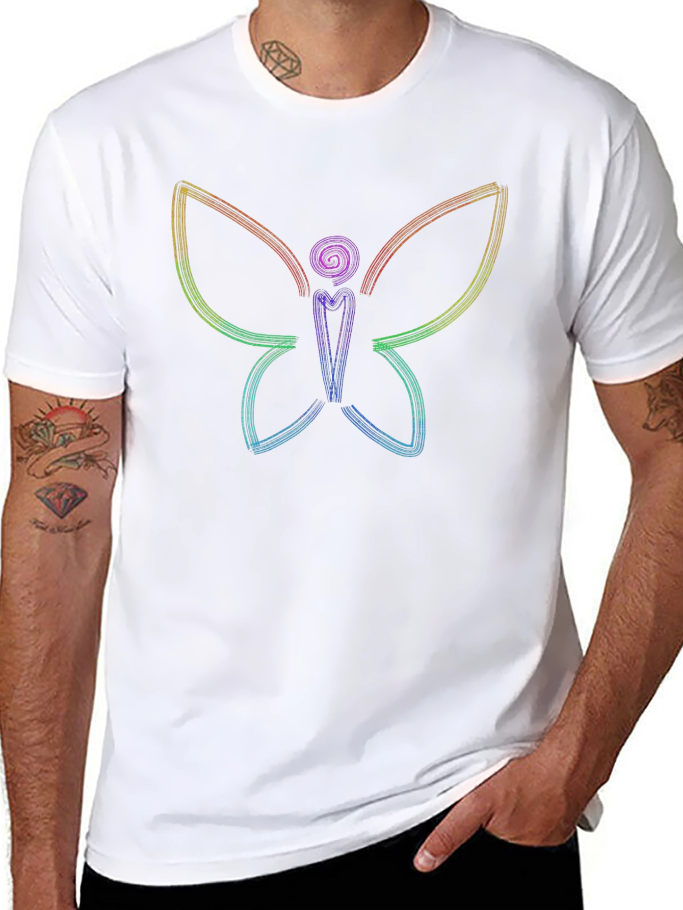 Rainbow Butterfly Graphic T-Shirt - Black