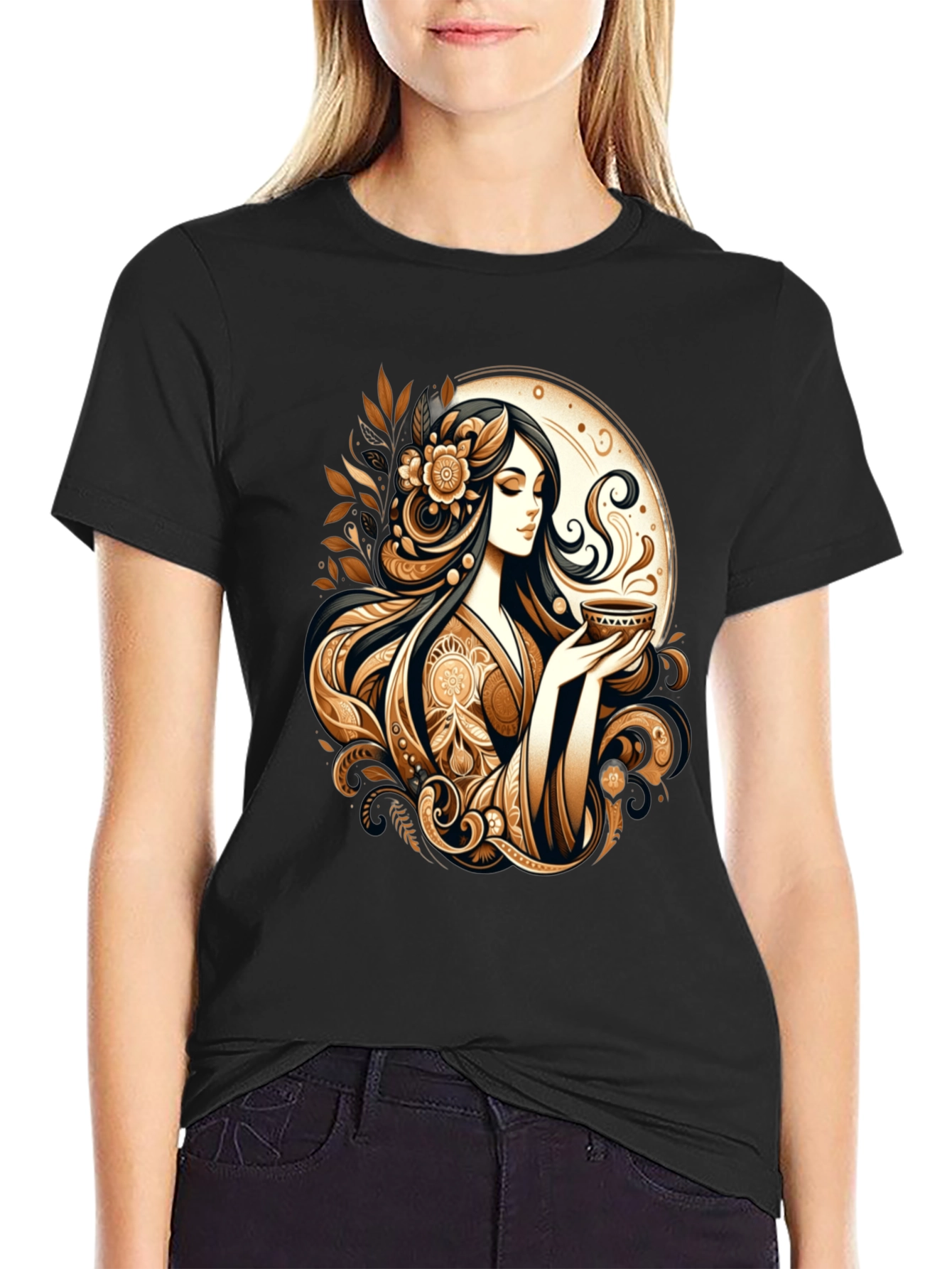 Elegant Woman Tea Art Graphic Tee
