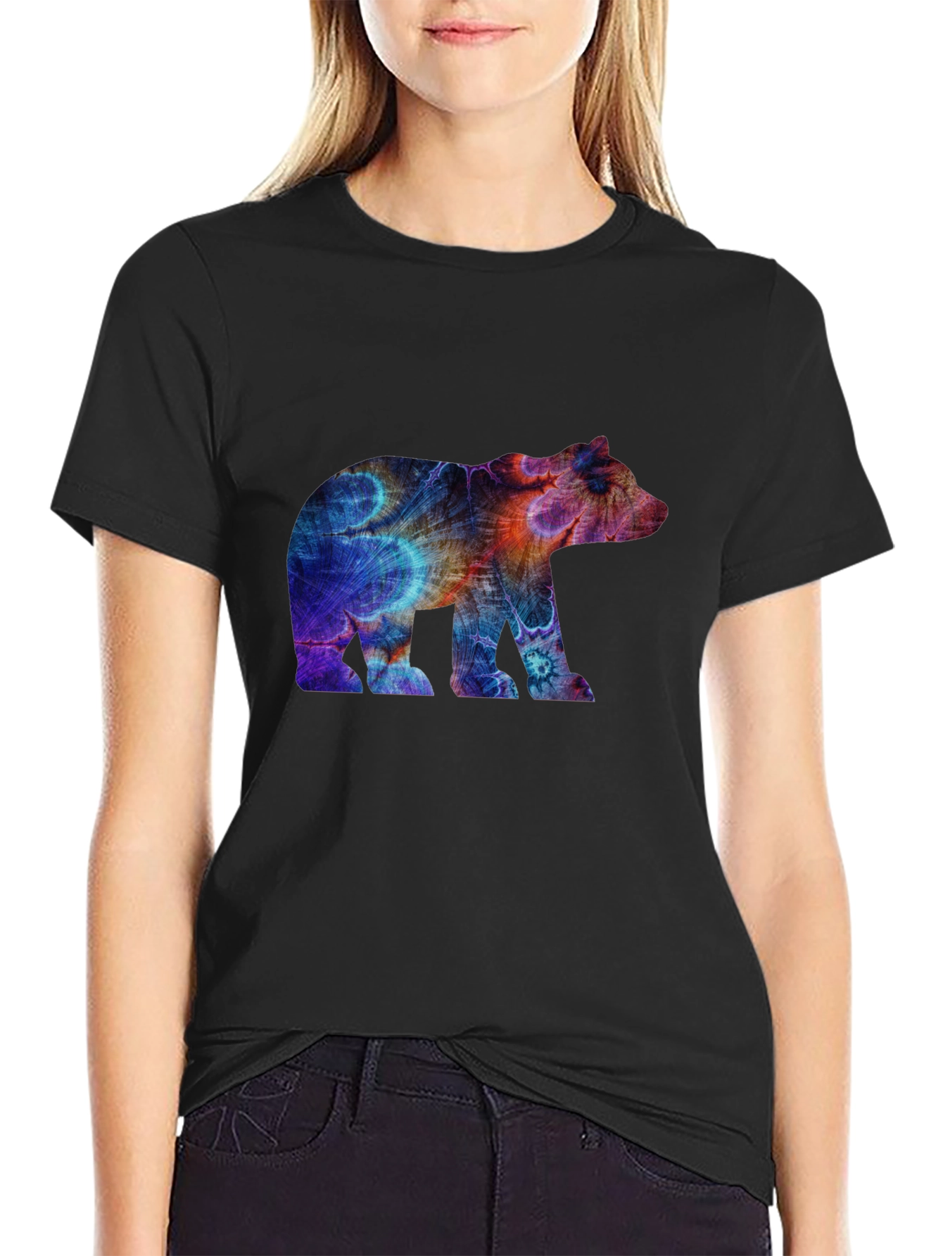 Abstract Bear Graphic Tee - Black