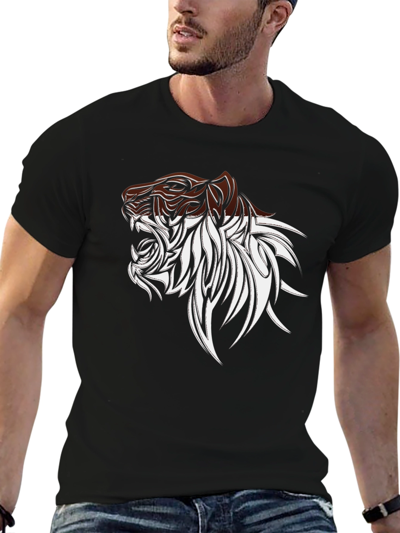 Bold Tiger Graphic Tee - Stylish Mens Black T-Shirt