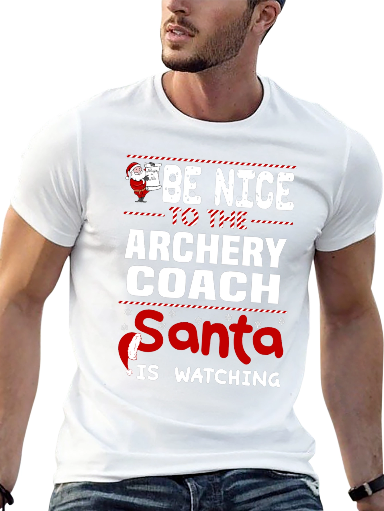 Archery Coach Santa T-Shirt - Be Nice Holiday Tee